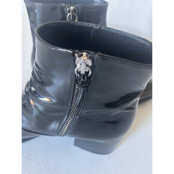 Miu Miu Patent Leather Boots 37.5 Ankle Booties Black 2' Heel Pointy Italy - Picture 8 of 15